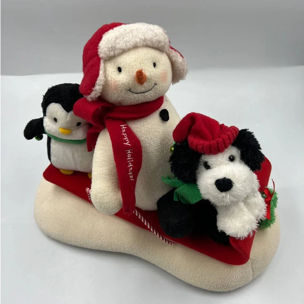 Vintage Hallmark Jingle‎ Pals Snowman Sled Dog & Penguin TESETD Working 7197